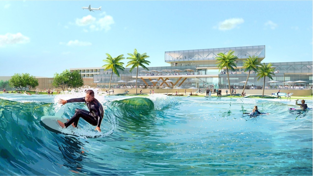 Artistic rendering of a surfer at Surftown Munich