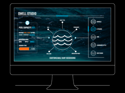 Wave pool operating software system screen for customizing surf