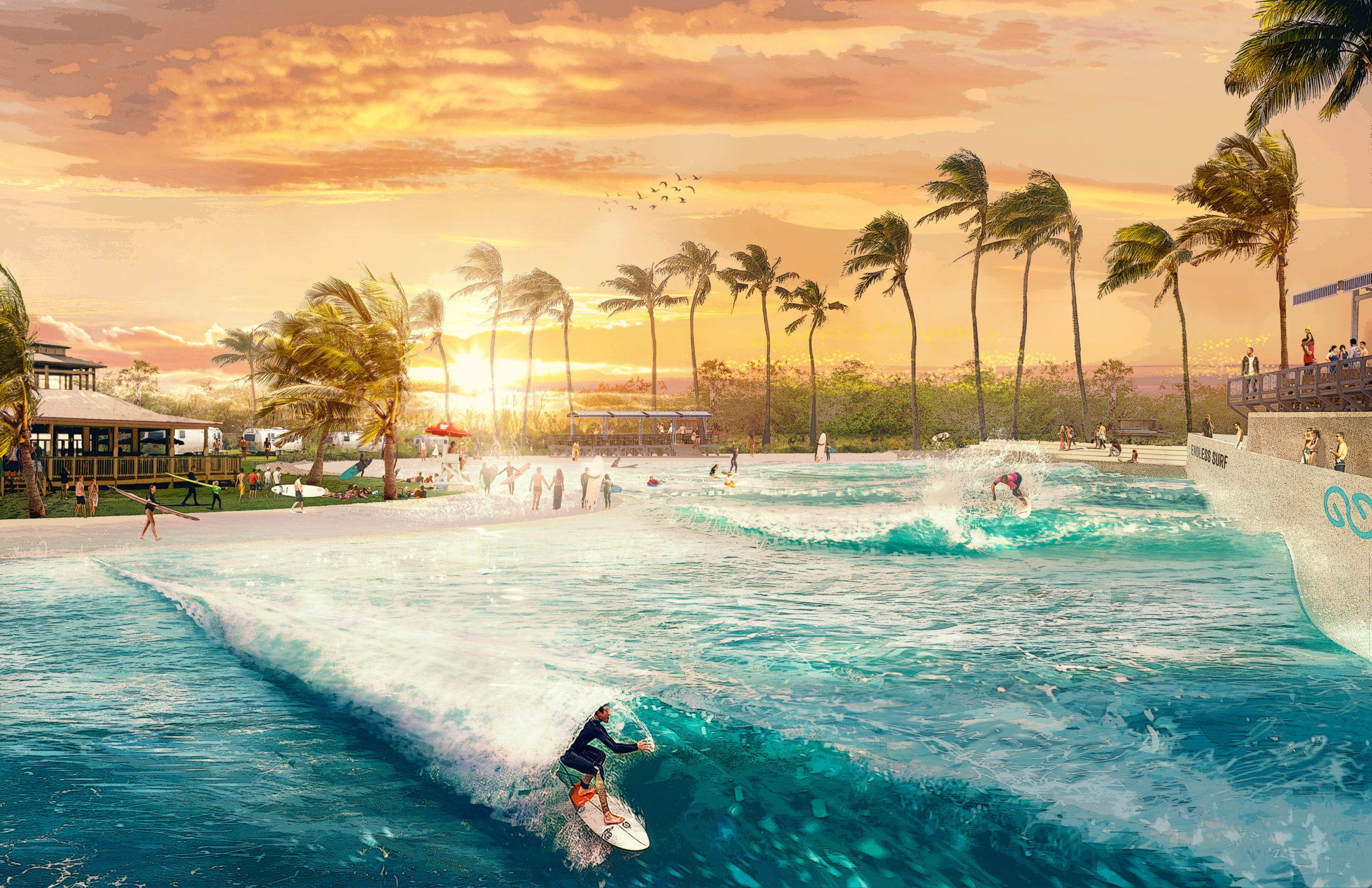 rendering of brazil surf park of Gabriel Medina, Kauai Ventures, and Endless Surf