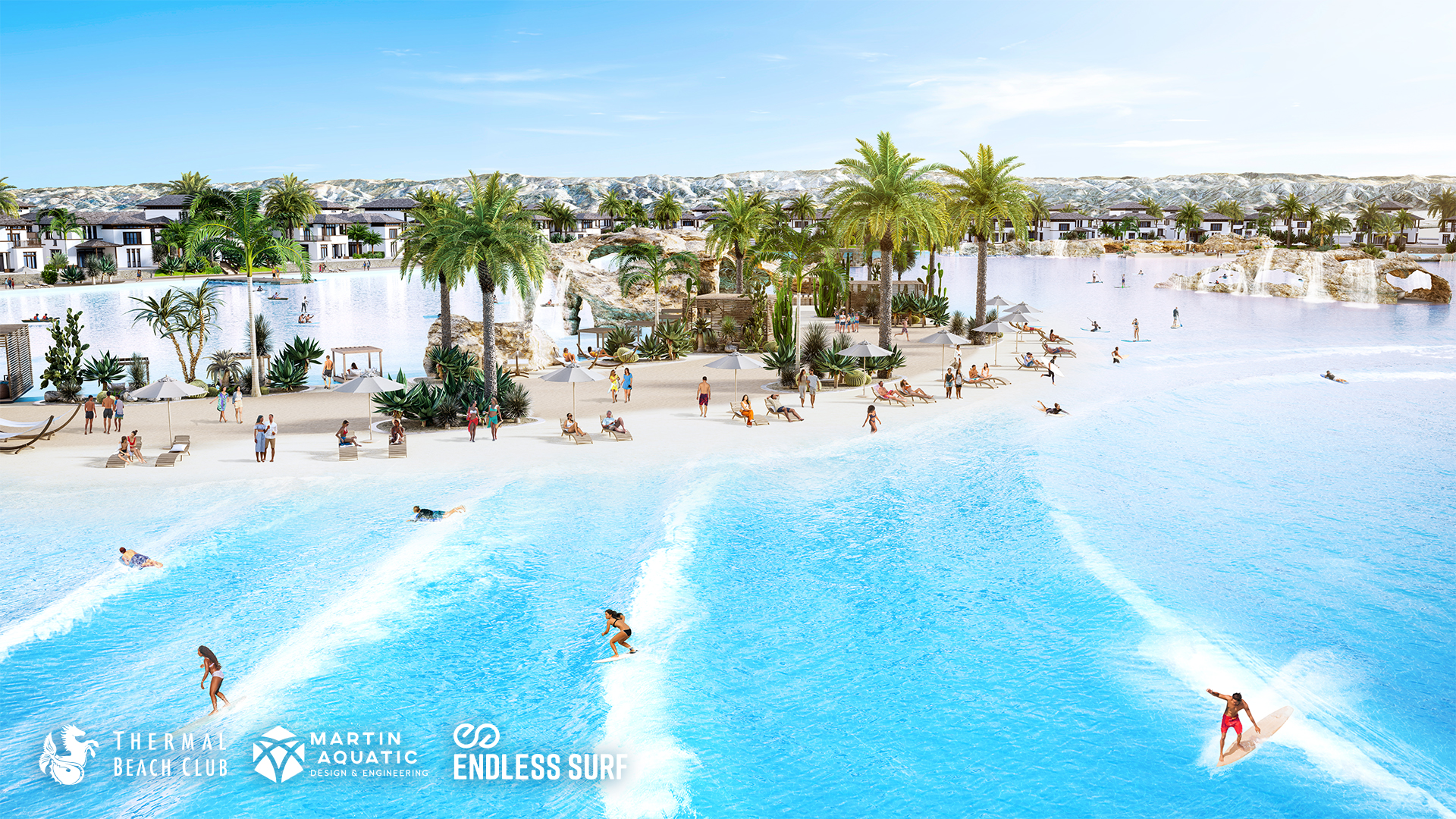 Rendering of Endless Surf lagoon at Coachella Valley surf park, Thermal Beach Club