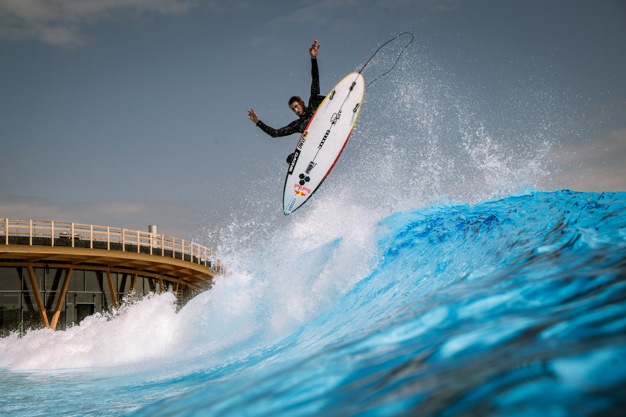 Professional surfer Leon Glatzer testing the air section in the world's first Endless Surf lagoon. 