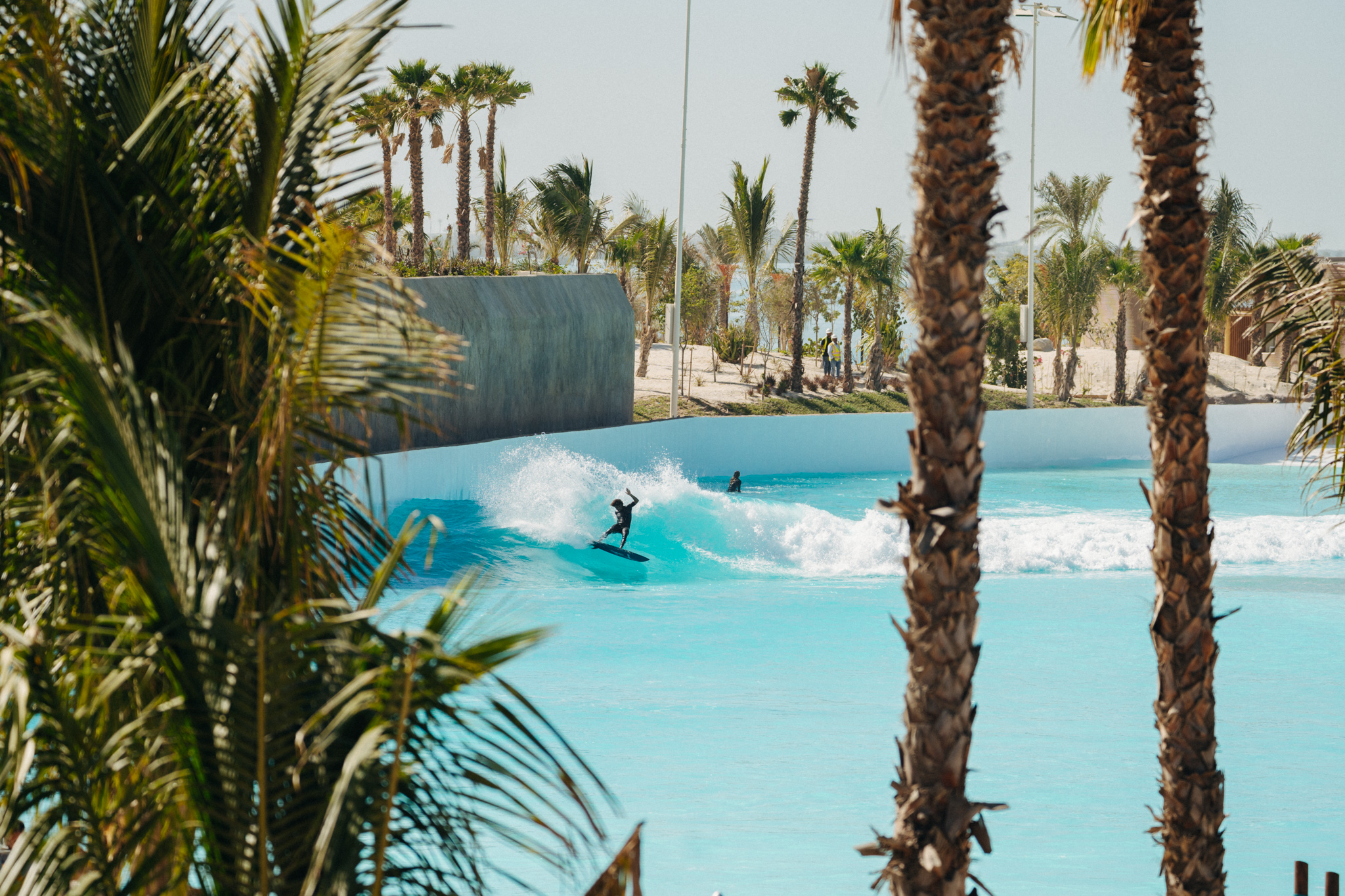 surfer victor bernardo surfing the single peak wave at the new endless surf lagoon at The Red Sea in Saudi Arabia